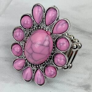 Silver & Light Pink Stone Concho Stretch Ring